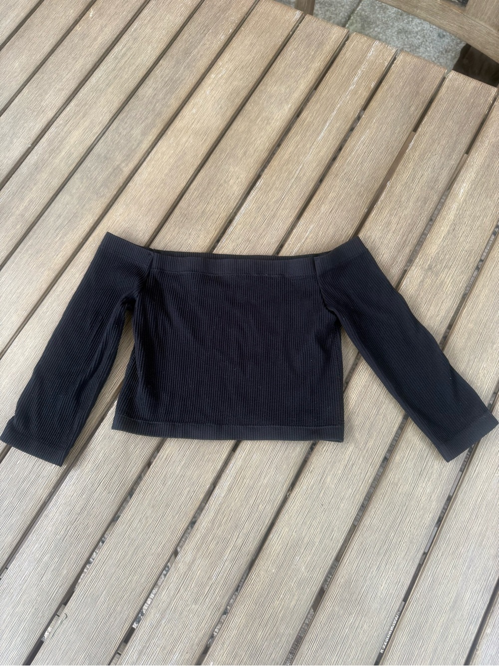 Garage Black Ribbed Off Shoulder Crop Top XS Seamless Long Sleeve